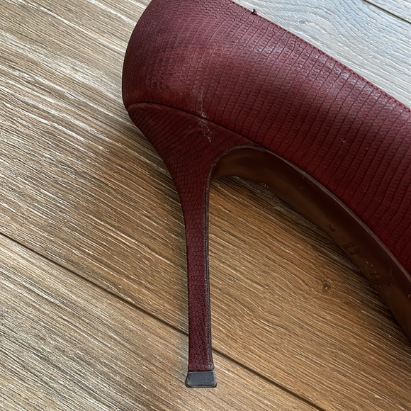 YSL Burgundy Pebbled Leather Platform Heels - Picture 10 of 13